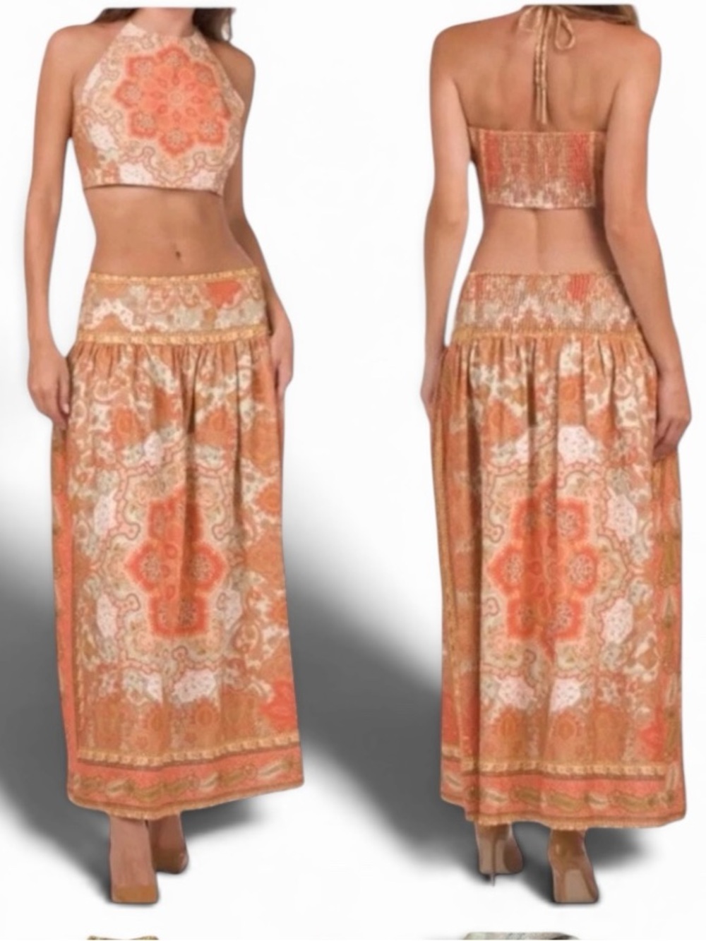 House of Harlow 1960 Orange and Cream Paisley Maxi Skirt